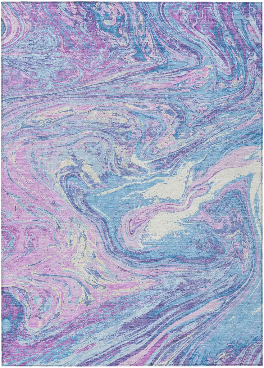 Sky Blue Lavender And Ivory Abstract Washable Indoor Outdoor Area Rug Photo 2