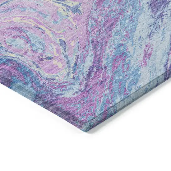 Sky Blue Lavender And Ivory Abstract Washable Indoor Outdoor Area Rug Photo 4