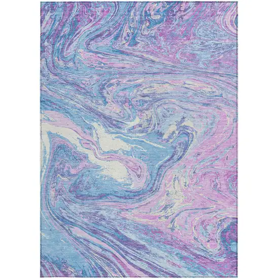 Sky Blue Lavender And Ivory Abstract Washable Indoor Outdoor Area Rug Photo 7