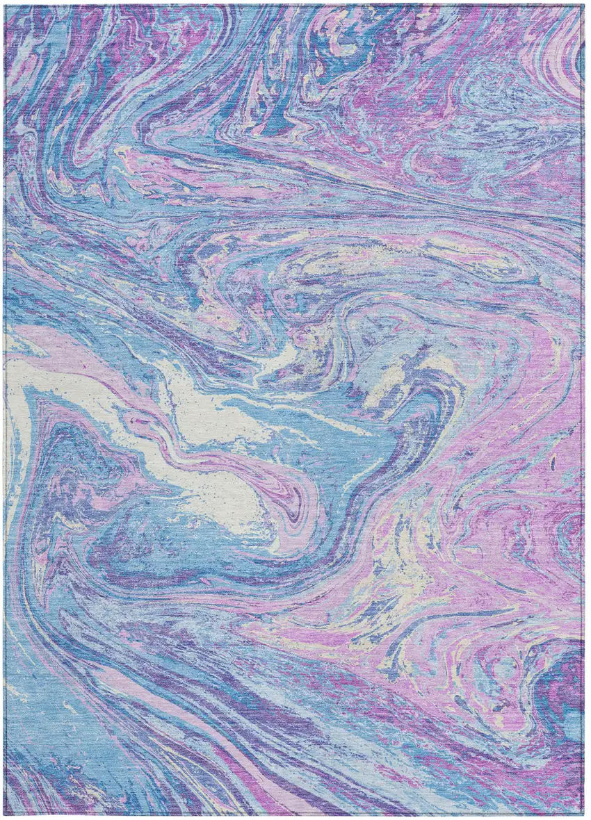 Sky Blue Lavender And Ivory Abstract Washable Indoor Outdoor Area Rug Photo 7