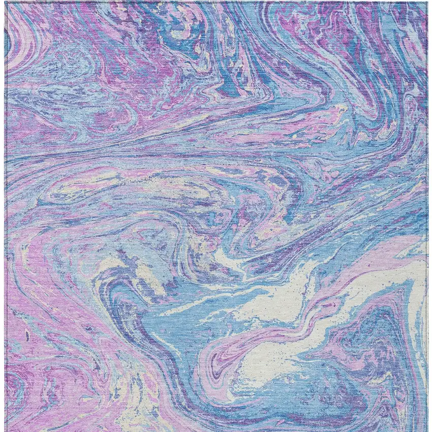 Sky Blue Lavender And Ivory Abstract Washable Indoor Outdoor Area Rug Photo 6