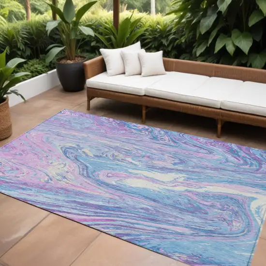 Sky Blue Lavender And Ivory Abstract Washable Indoor Outdoor Area Rug Photo 1