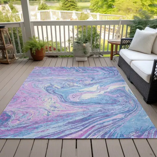 Sky Blue Lavender And Ivory Abstract Washable Indoor Outdoor Area Rug Photo 8