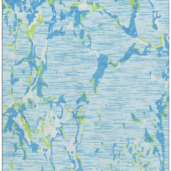 Sky Blue Lime Green And Ivory Striped Washable Area Rug With UV Protection Photo 2