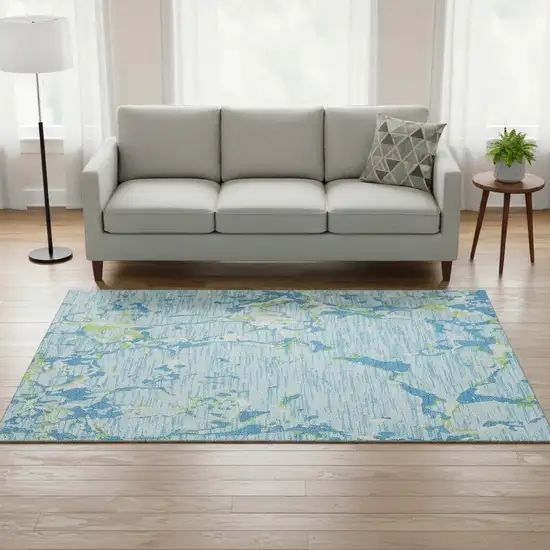Sky Blue Lime Green And Ivory Striped Washable Area Rug With UV Protection Photo 2