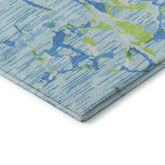 Sky Blue Lime Green And Ivory Striped Washable Area Rug With UV Protection Photo 7