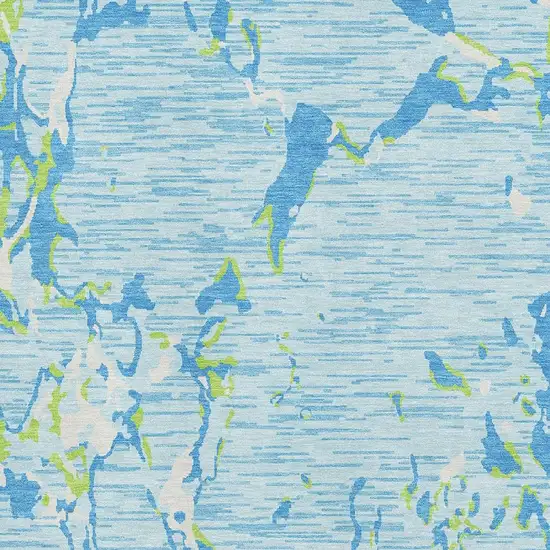 Sky Blue Lime Green And Ivory Striped Washable Area Rug With UV Protection Photo 2