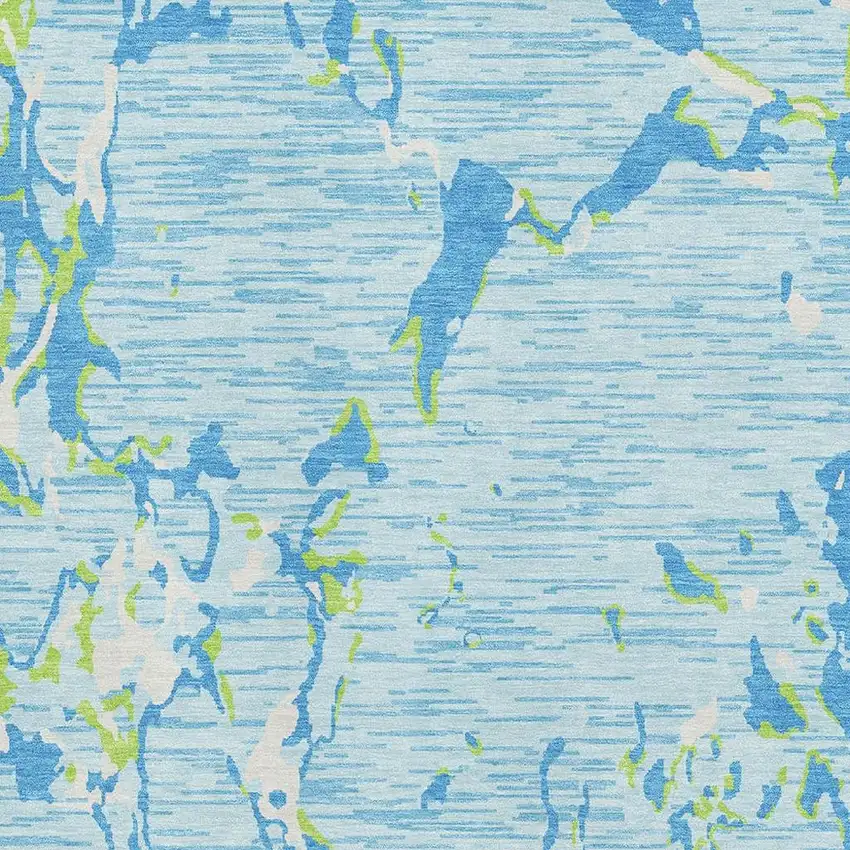 Sky Blue Lime Green And Ivory Striped Washable Area Rug With UV Protection Photo 2