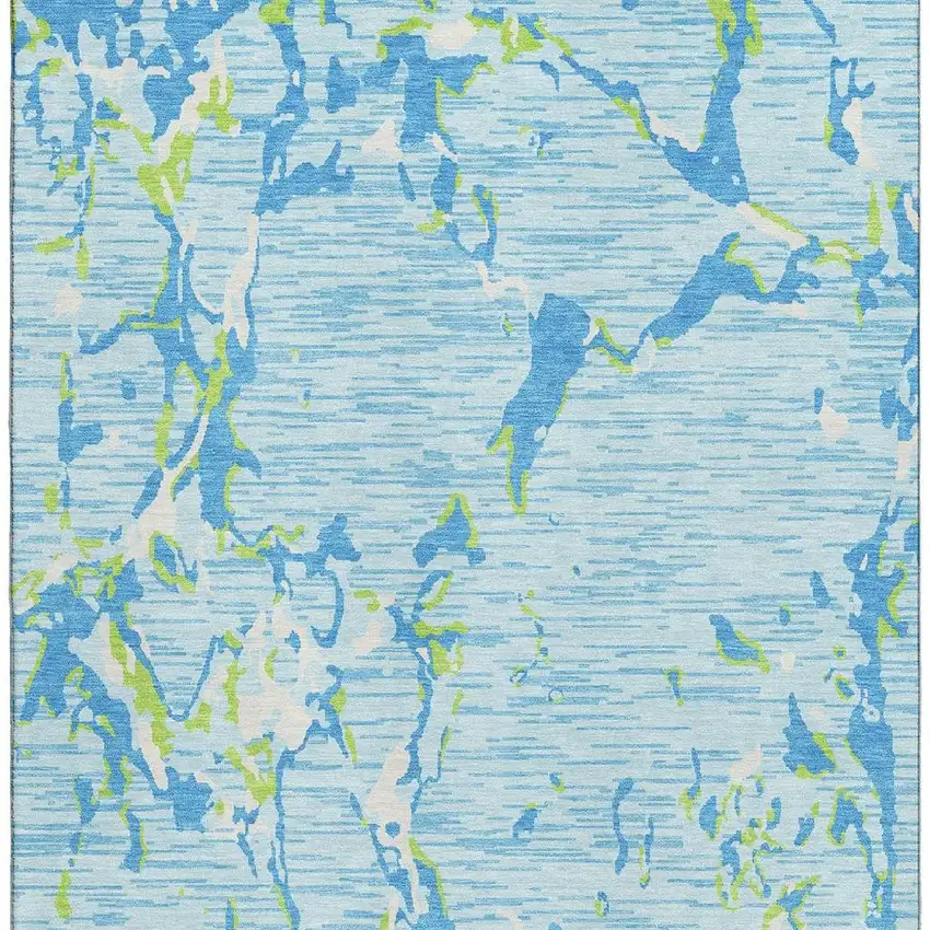 Sky Blue Lime Green And Ivory Striped Washable Area Rug With UV Protection Photo 3