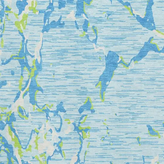 Sky Blue Lime Green And Ivory Striped Washable Area Rug With UV Protection Photo 2