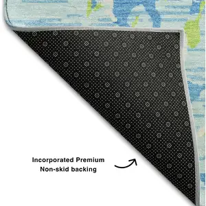 Photo of Sky Blue Lime Green And Ivory Striped Washable Area Rug With UV Protection