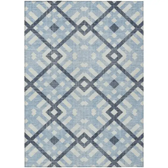 Sky Blue Navy Blue And Ivory Geometric Washable Indoor Outdoor Area Rug Photo 2