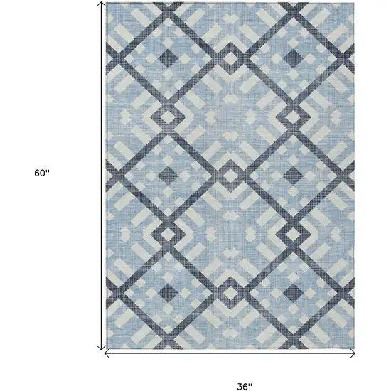Sky Blue Navy Blue And Ivory Geometric Washable Indoor Outdoor Area Rug Photo 3
