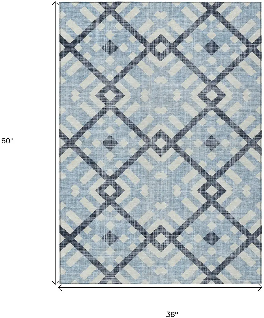 Sky Blue Navy Blue And Ivory Geometric Washable Indoor Outdoor Area Rug Photo 3