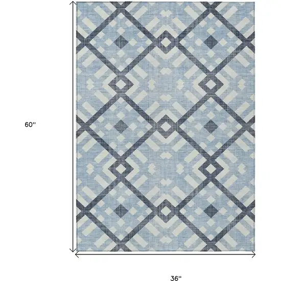 Sky Blue Navy Blue And Ivory Geometric Washable Indoor Outdoor Area Rug Photo 3