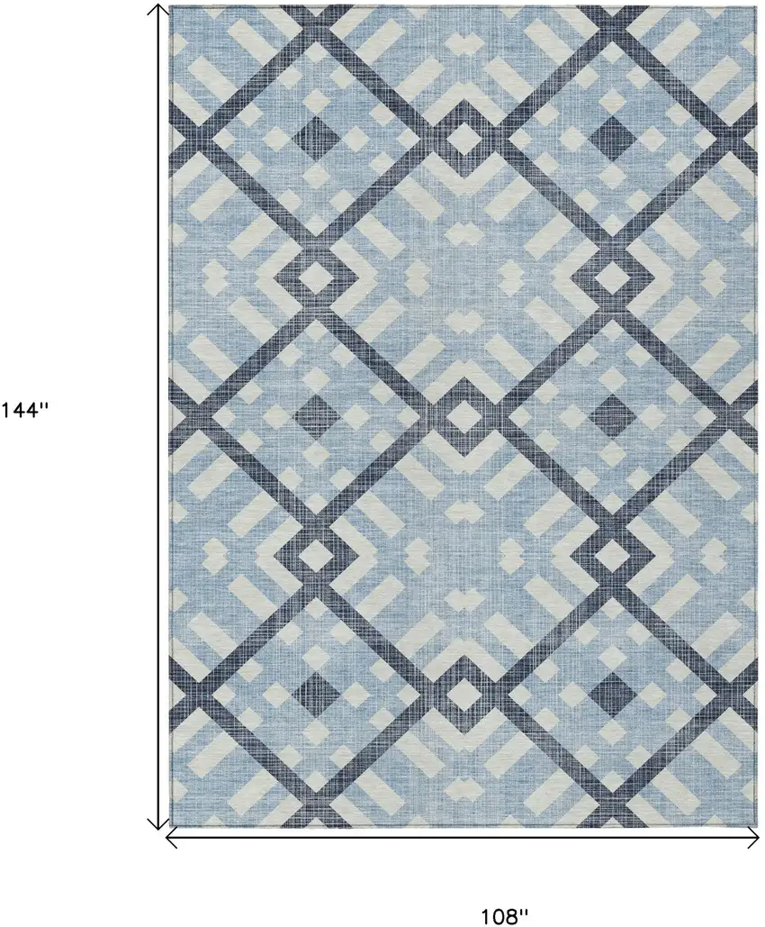 Sky Blue Navy Blue And Ivory Geometric Washable Indoor Outdoor Area Rug Photo 3