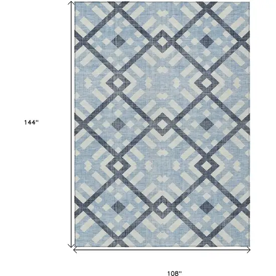 Sky Blue Navy Blue And Ivory Geometric Washable Indoor Outdoor Area Rug Photo 3
