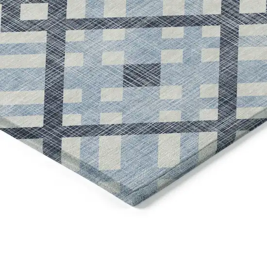 Sky Blue Navy Blue And Ivory Geometric Washable Indoor Outdoor Area Rug Photo 4