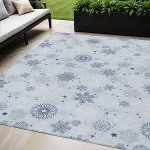 Photo of Sky Blue Navy Blue And Ivory Medallion Washable Indoor Outdoor Area Rug