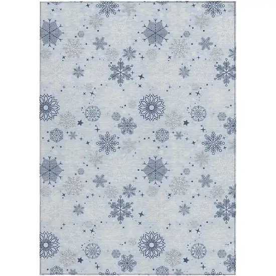 Sky Blue Navy Blue And Ivory Snowflake Washable Indoor Outdoor Area Rug Photo 9