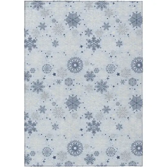 Sky Blue Navy Blue And Ivory Snowflake Washable Indoor Outdoor Area Rug Photo 9