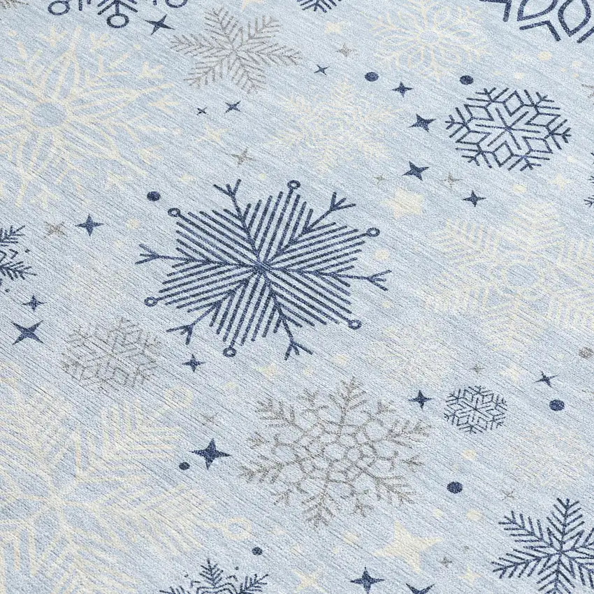 Sky Blue Navy Blue And Ivory Medallion Washable Indoor Outdoor Area Rug Photo 4