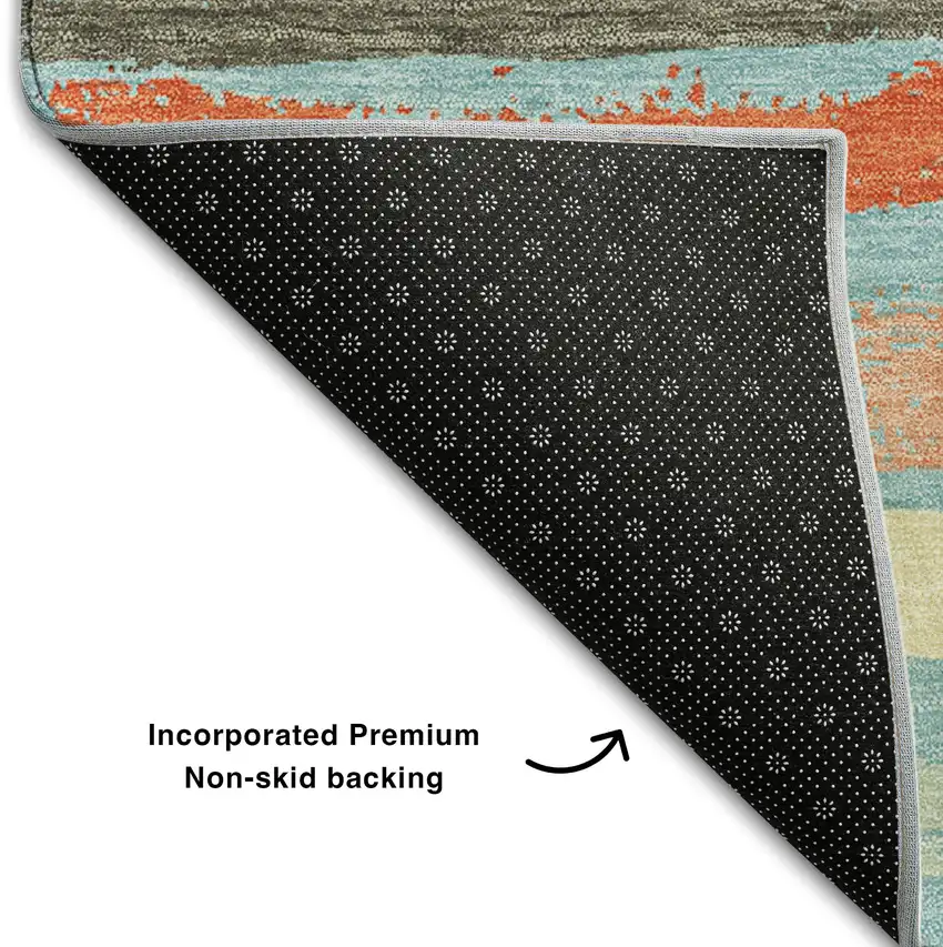 Sky Blue Orange And Ivory Striped Washable Area Rug With UV Protection Photo 5