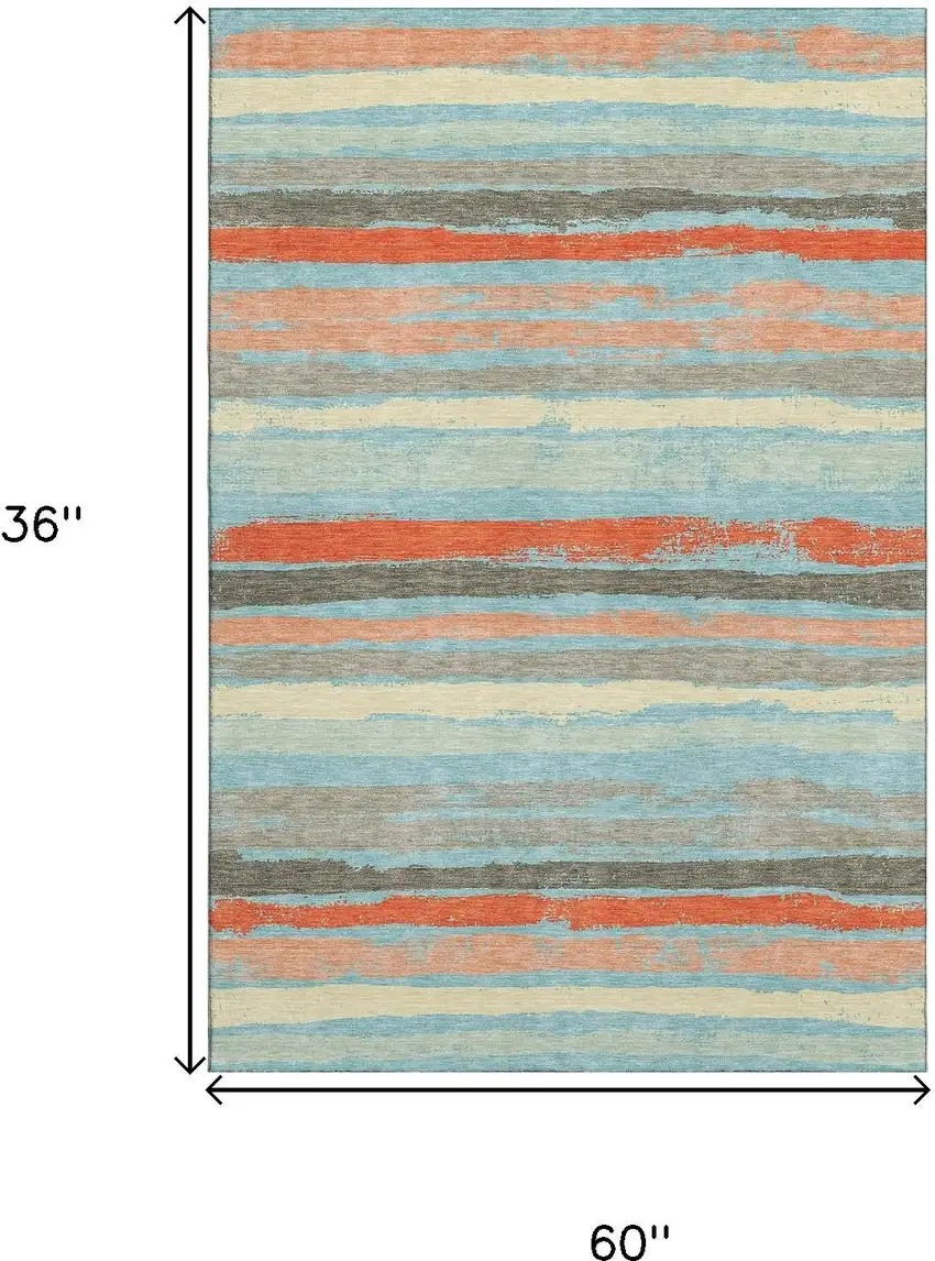 Sky Blue Orange And Ivory Striped Washable Area Rug With UV Protection Photo 8