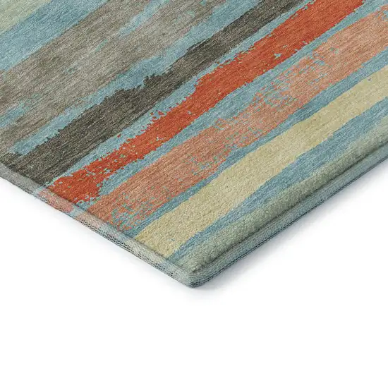 Sky Blue Orange And Ivory Striped Washable Area Rug With UV Protection Photo 6