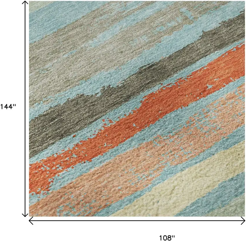Sky Blue Orange And Ivory Striped Washable Area Rug With UV Protection Photo 8