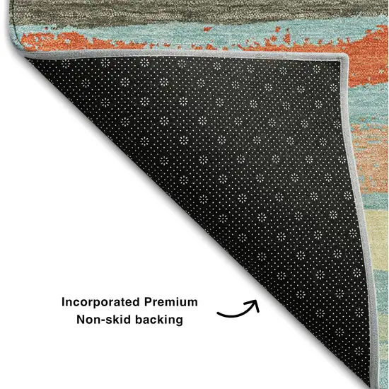 Sky Blue Orange And Ivory Striped Washable Area Rug With UV Protection Photo 5