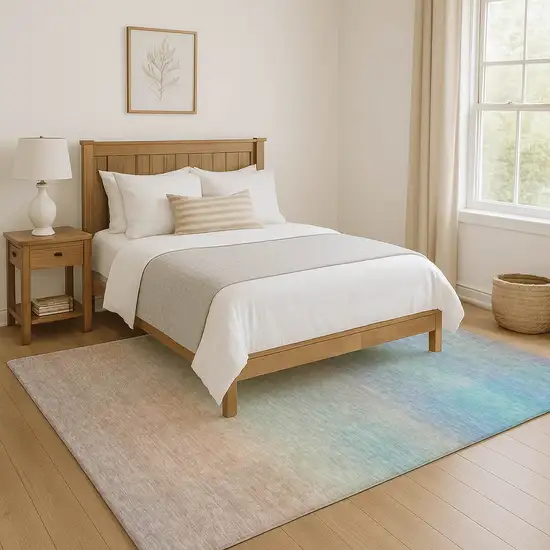 Sky Blue Peach And Lilac Striped Washable Area Rug With UV Protection Photo 4