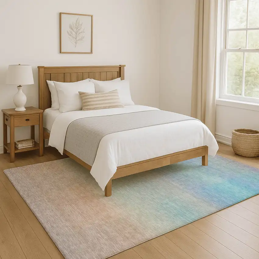 Sky Blue Peach And Lilac Striped Washable Area Rug With UV Protection Photo 4