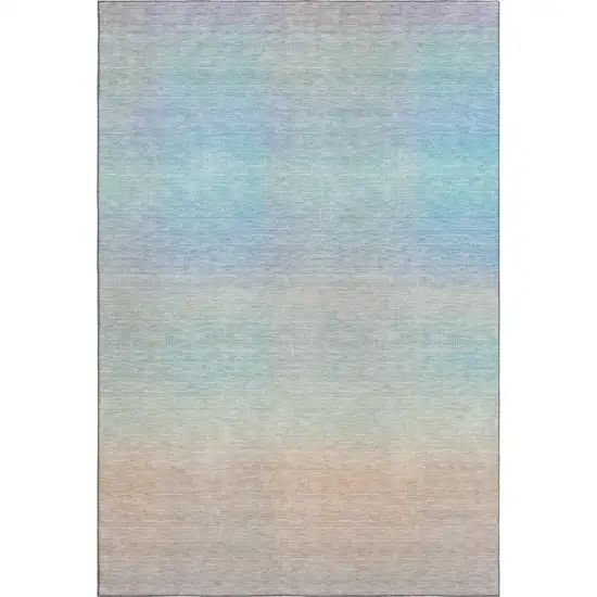 Sky Blue Peach And Lilac Striped Washable Area Rug With UV Protection Photo 5