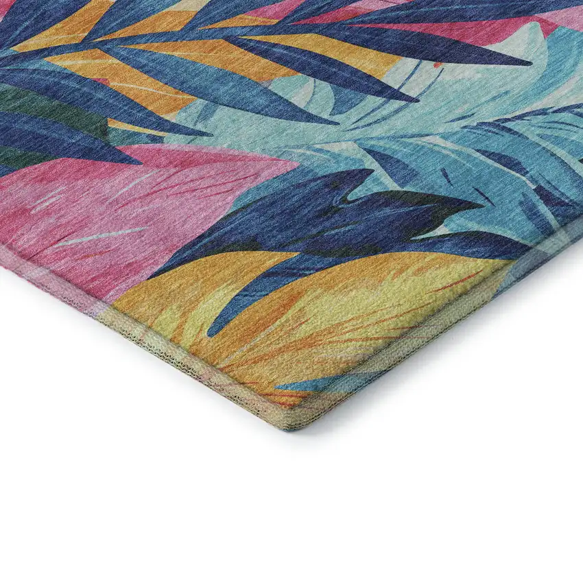 Sky Blue Pink And Gold Floral Washable Area Rug With UV Protection Photo 7