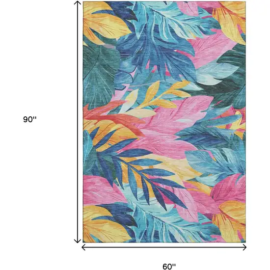 Sky Blue Pink And Gold Floral Washable Area Rug With UV Protection Photo 9