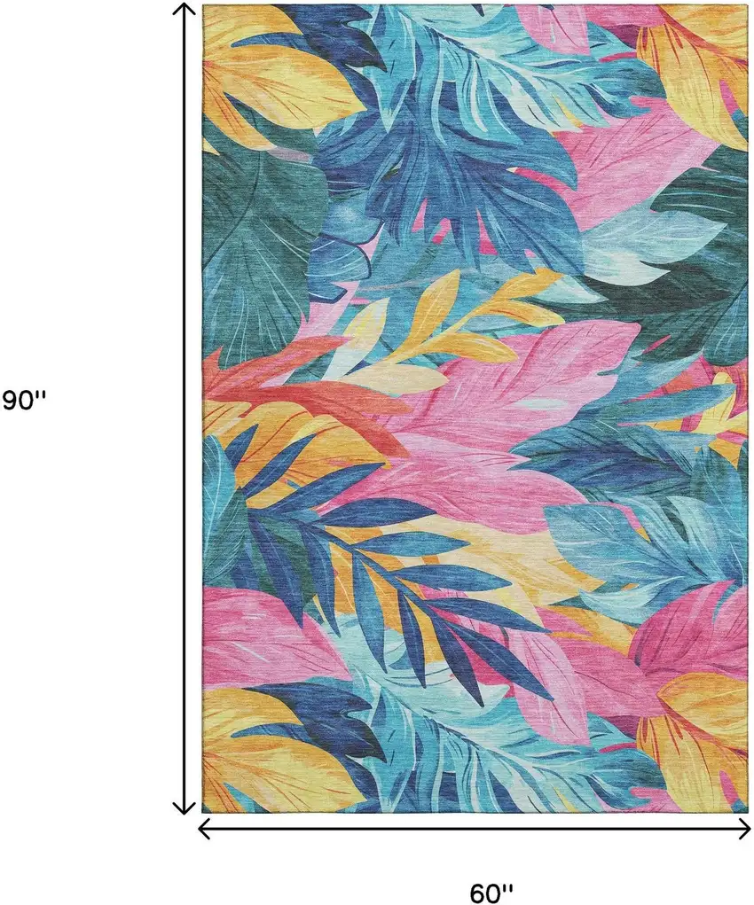 Sky Blue Pink And Gold Floral Washable Area Rug With UV Protection Photo 9