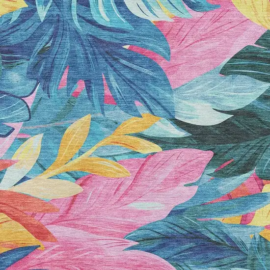 Sky Blue Pink And Gold Floral Washable Area Rug With UV Protection Photo 3