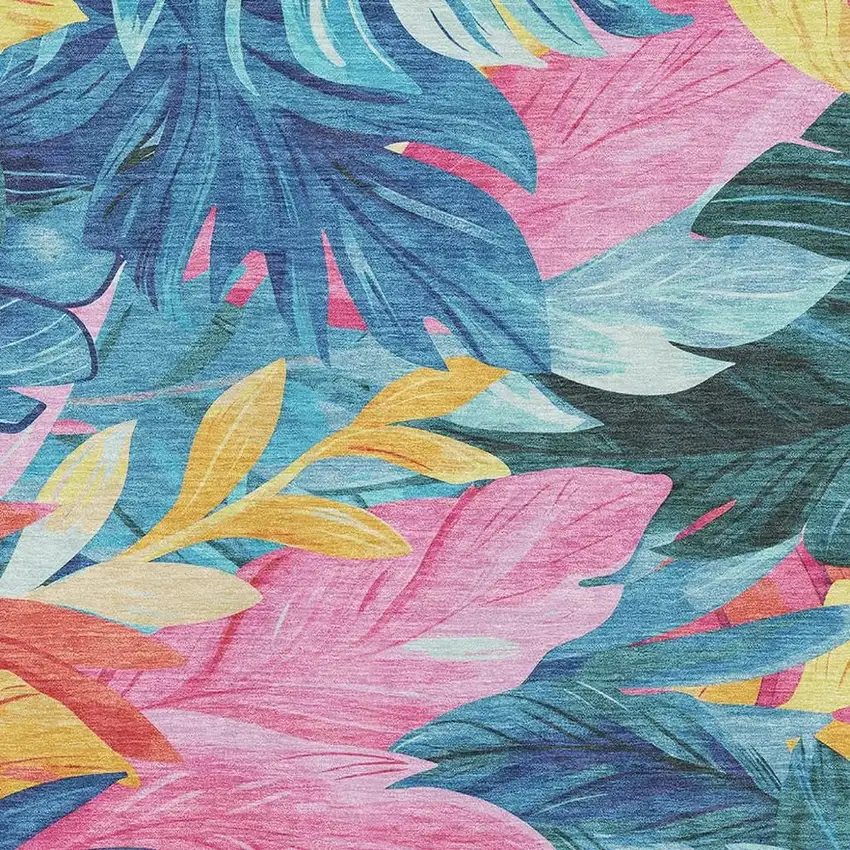 Sky Blue Pink And Gold Floral Washable Area Rug With UV Protection Photo 3