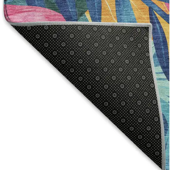 Sky Blue Pink And Gold Floral Washable Area Rug With UV Protection Photo 6