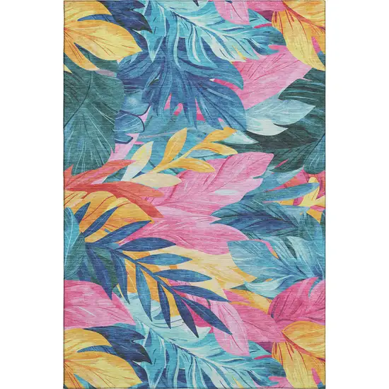 Sky Blue Pink And Gold Floral Washable Area Rug With UV Protection Photo 1