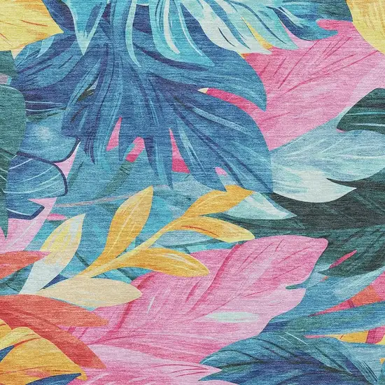 Sky Blue Pink And Gold Floral Washable Area Rug With UV Protection Photo 2