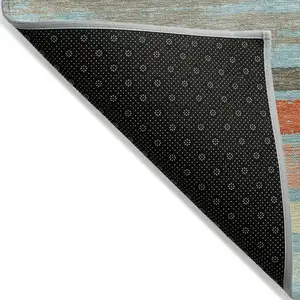 Photo of Sky Blue Pink And Gray Striped Washable Indoor Outdoor Area Rug