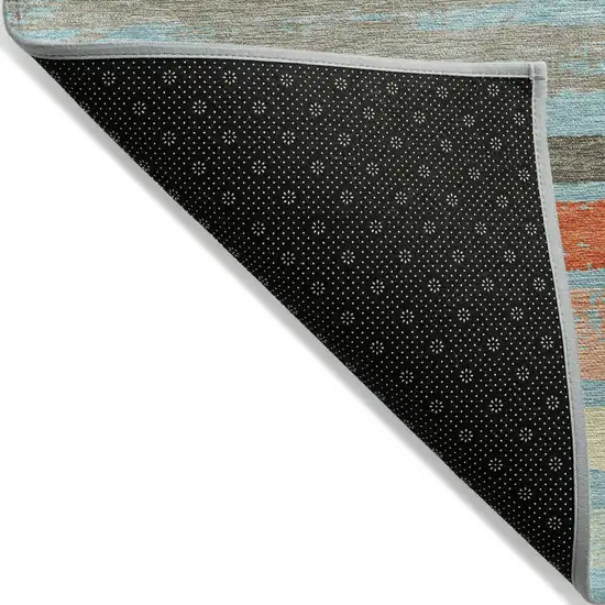 Sky Blue Pink And Gray Striped Washable Indoor Outdoor Area Rug Photo 4