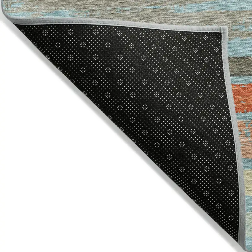 Sky Blue Pink And Gray Striped Washable Indoor Outdoor Area Rug Photo 4