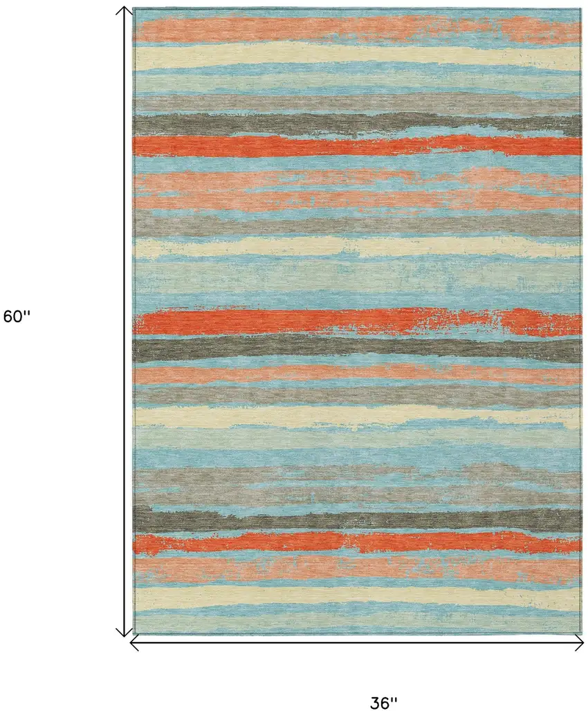 Sky Blue Pink And Gray Striped Washable Indoor Outdoor Area Rug Photo 3