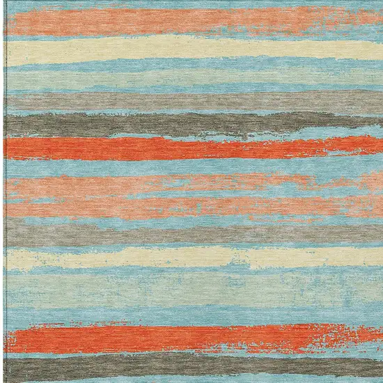 Sky Blue Pink And Gray Striped Washable Indoor Outdoor Area Rug Photo 7
