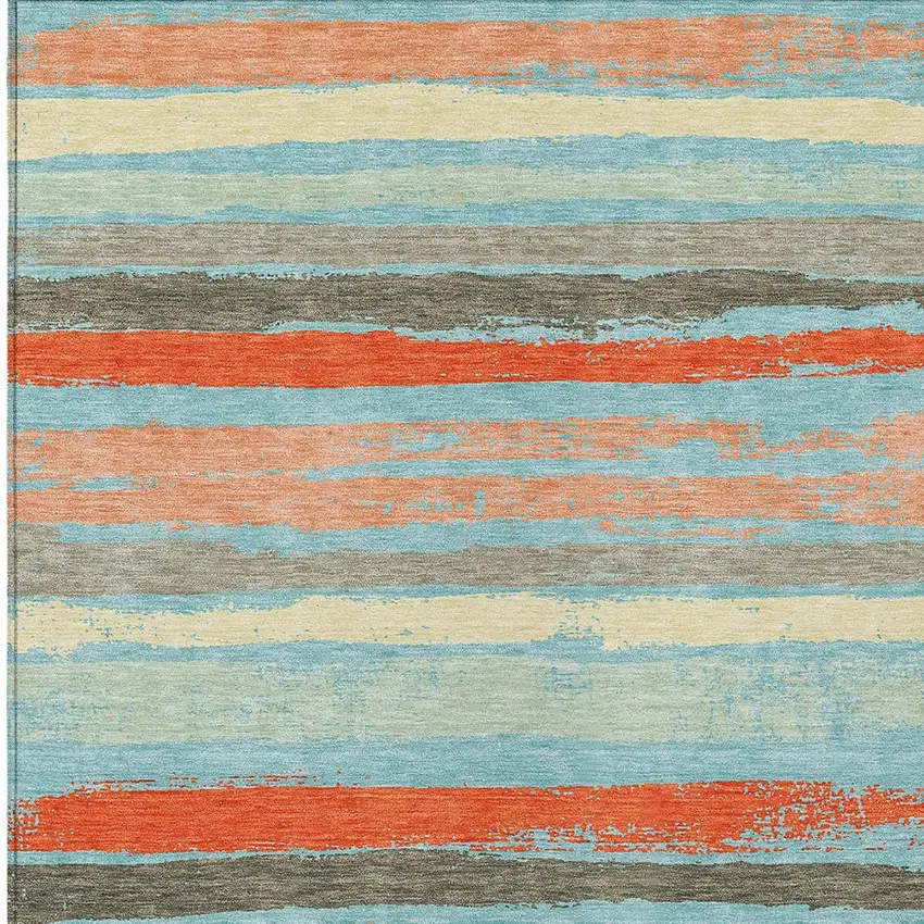 Sky Blue Pink And Gray Striped Washable Indoor Outdoor Area Rug Photo 7