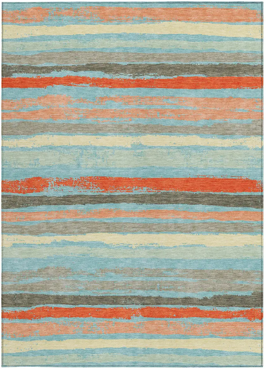 Sky Blue Pink And Gray Striped Washable Indoor Outdoor Area Rug Photo 8