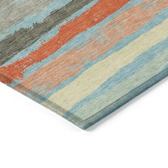 Sky Blue Pink And Gray Striped Washable Indoor Outdoor Area Rug Photo 5